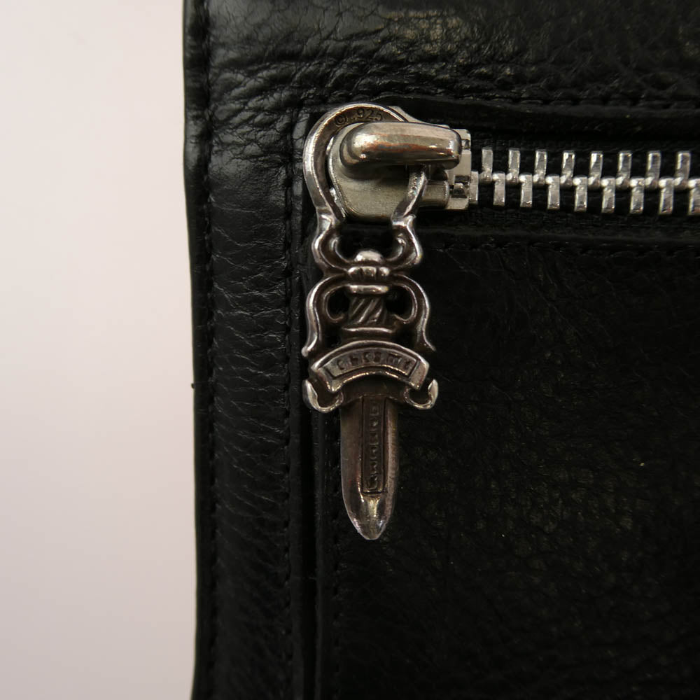 CHROME HEARTS クロムハーツ（原本無） WAVE MINI クロスボールボタン ウェーブミニ レザー ウォレット 財布 ブラック系【中古】