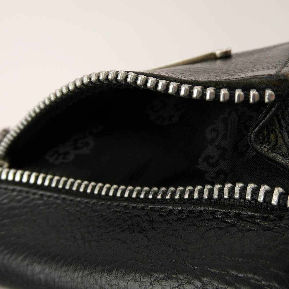 CHROME HEARTS クロムハーツ（原本無） WAVE MINI クロスボールボタン ウェーブミニ レザー ウォレット 財布 ブラック系【中古】