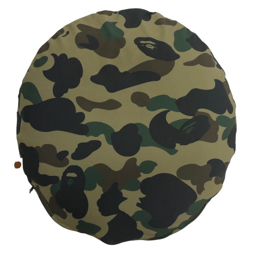 A BATHING APE アベイシングエイプ 1ST ABC CAMO CIRCLE FLUFFY BEADS CUSHION ファースト カモ サークル フラッフィー ビーズクッション カーキ系【美品】【中古】