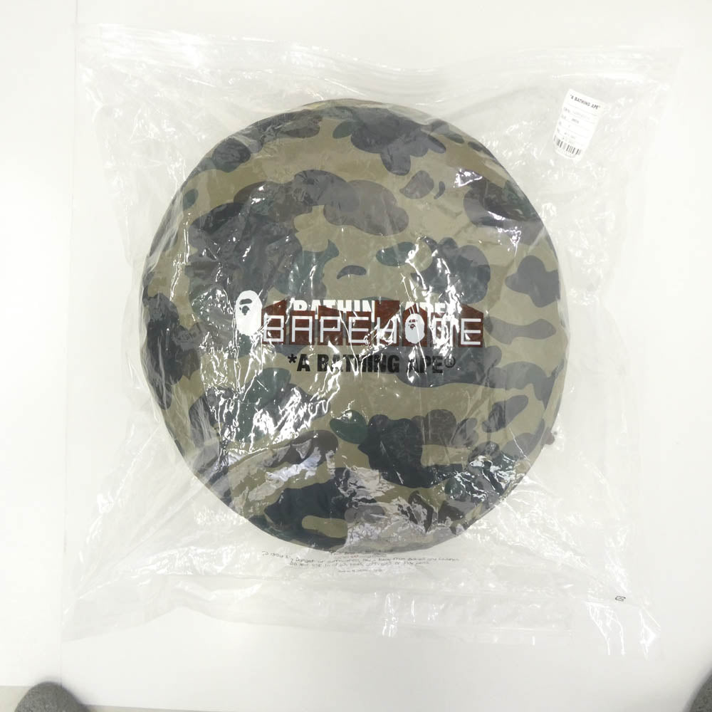 A BATHING APE アベイシングエイプ 1ST ABC CAMO CIRCLE FLUFFY BEADS CUSHION ファースト カモ サークル フラッフィー ビーズクッション カーキ系【美品】【中古】
