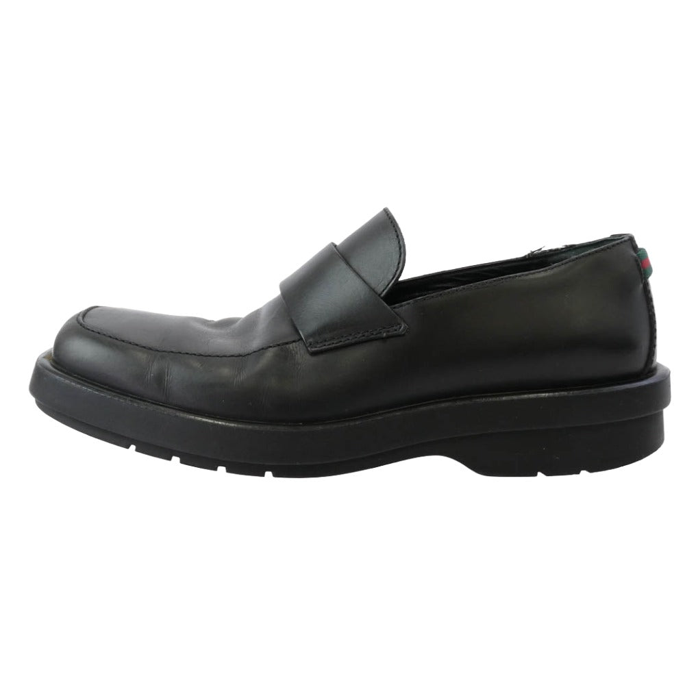 GUCCI グッチ 6067 スクエアトゥ シェリーライン レザー ローファー シューズ ブラック系 39【中古】