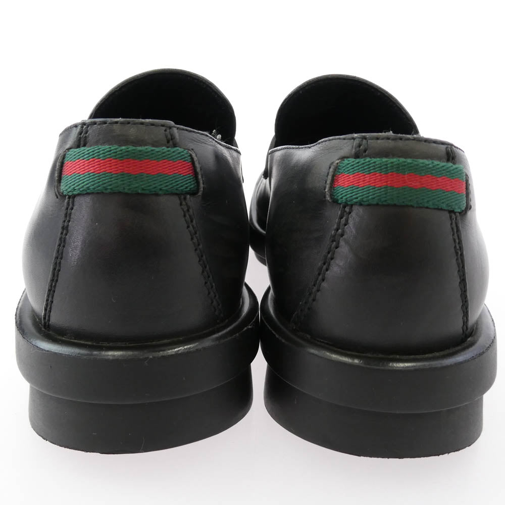GUCCI グッチ 6067 スクエアトゥ シェリーライン レザー ローファー シューズ ブラック系 39【中古】