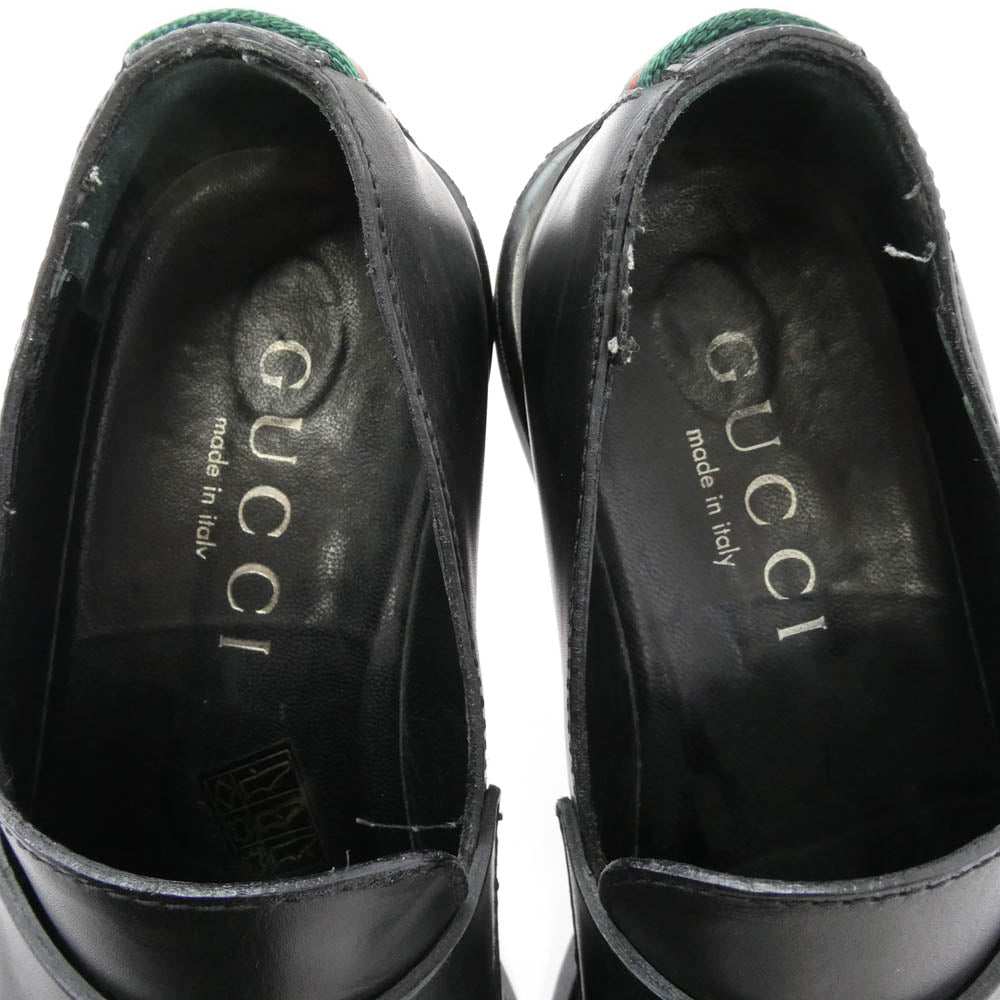 GUCCI グッチ 6067 スクエアトゥ シェリーライン レザー ローファー シューズ ブラック系 39【中古】