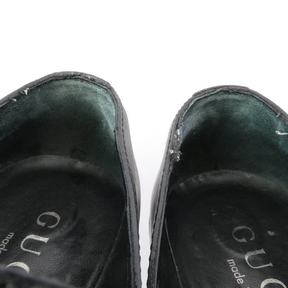 GUCCI グッチ 6067 スクエアトゥ シェリーライン レザー ローファー シューズ ブラック系 39【中古】