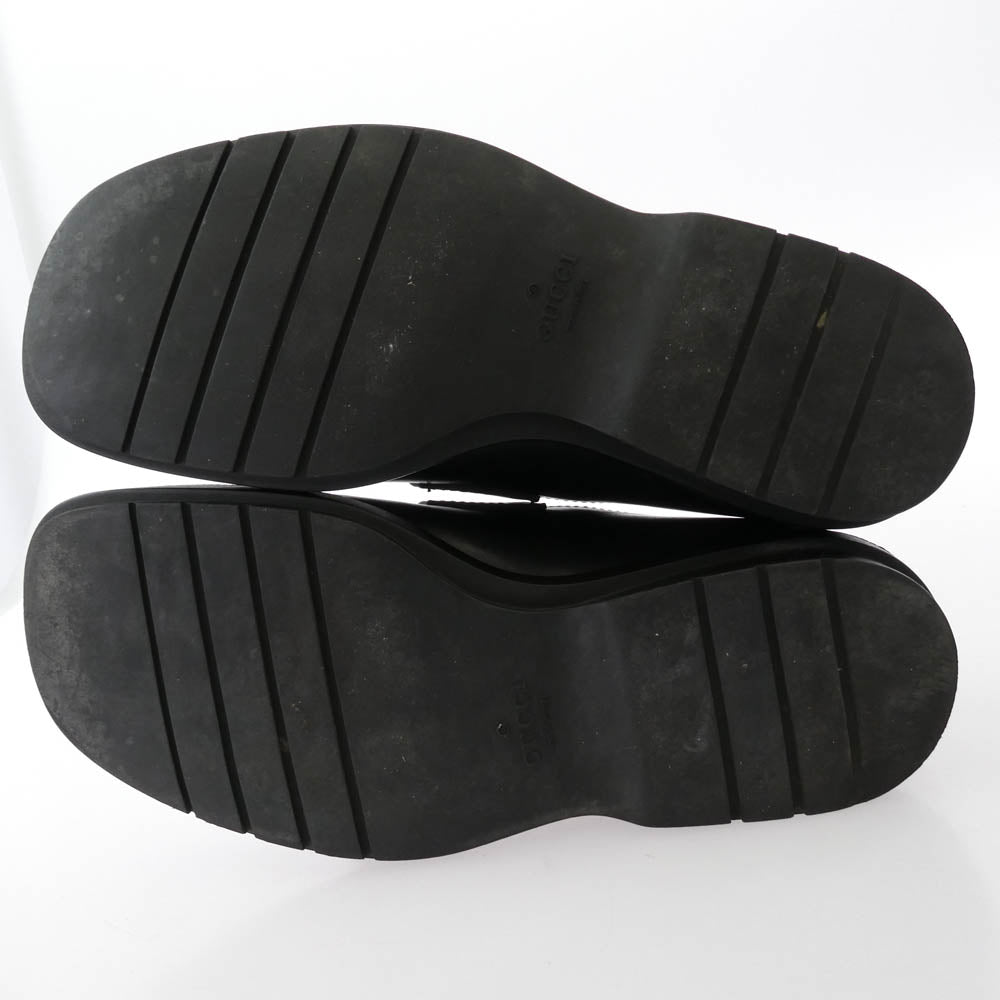 GUCCI グッチ 6067 スクエアトゥ シェリーライン レザー ローファー シューズ ブラック系 39【中古】