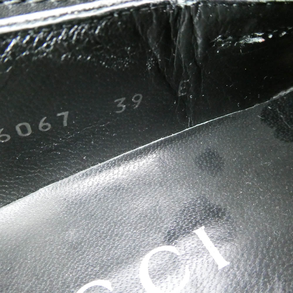 GUCCI グッチ 6067 スクエアトゥ シェリーライン レザー ローファー シューズ ブラック系 39【中古】