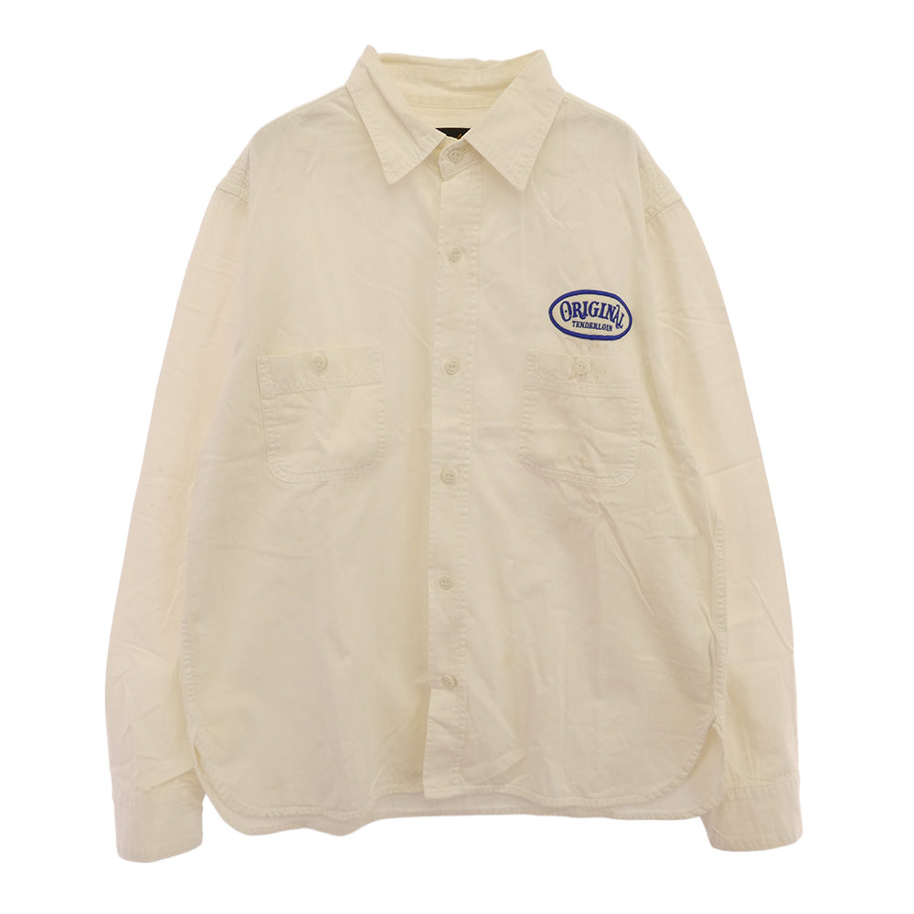 TENDERLOIN テンダーロイン T-G.S SHT ロゴワッペン付き ヘリンボーン 長袖 ワークシャツ ブラウン オフホワイト系 M【中古】