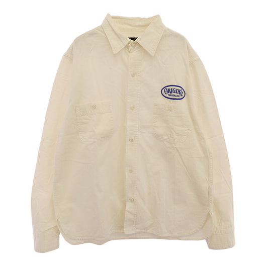 TENDERLOIN テンダーロイン T-G.S SHT ロゴワッペン付き ヘリンボーン 長袖 ワークシャツ ブラウン オフホワイト系 M【中古】