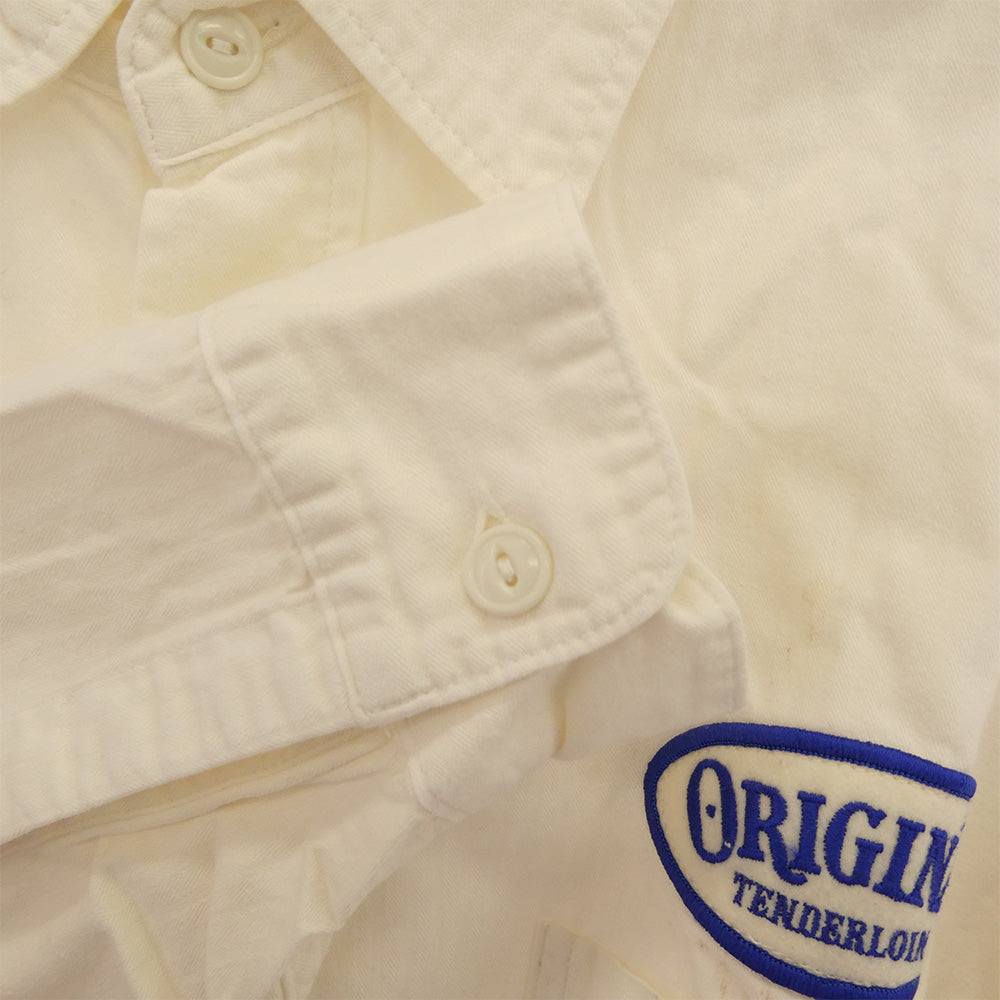 TENDERLOIN テンダーロイン T-G.S SHT ロゴワッペン付き ヘリンボーン 長袖 ワークシャツ ブラウン オフホワイト系 M【中古】