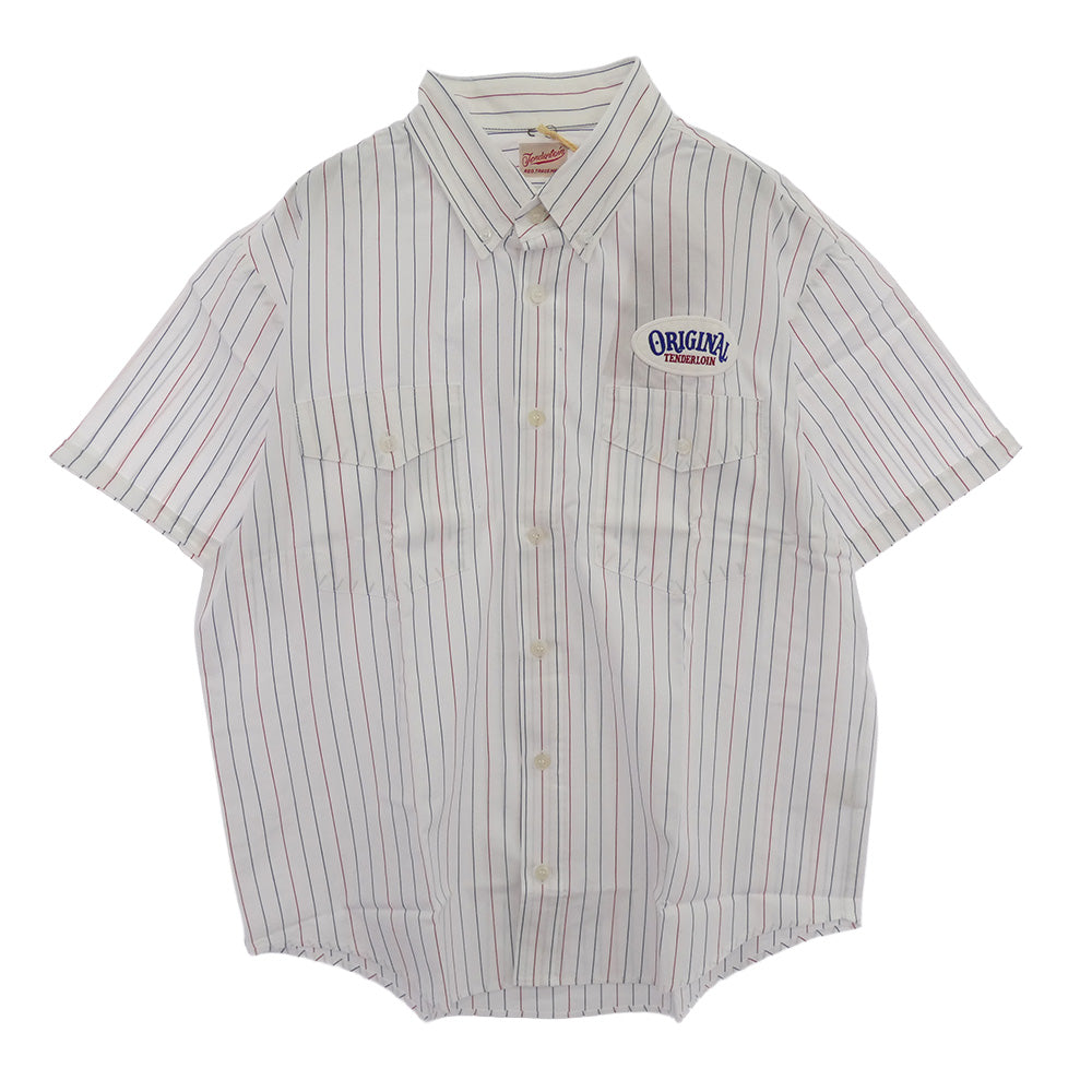 TENDERLOIN テンダーロイン T-WORK SHT U BD S/S ロゴワッペン付き ボタンダウン 半袖 ワークシャツ ストライプ ホワイト系 M【中古】