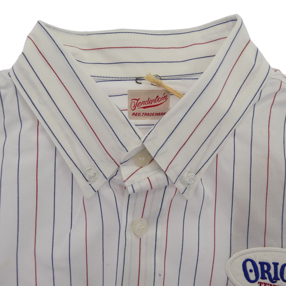 TENDERLOIN テンダーロイン T-WORK SHT U BD S/S ロゴワッペン付き ボタンダウン 半袖 ワークシャツ ストライプ ホワイト系 M【中古】