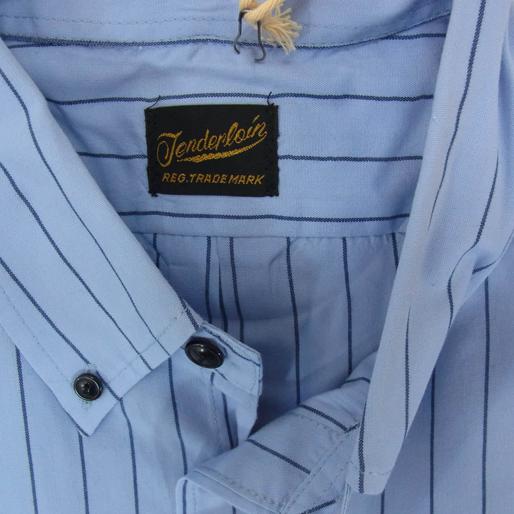 TENDERLOIN テンダーロイン T-WORK SHT U BD S/S ボタンダウン 半袖 ワークシャツ ストライプ ブルー系 L【中古】