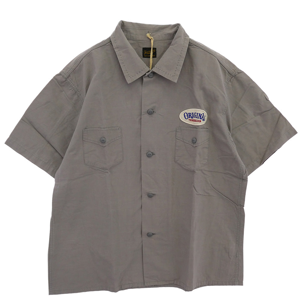 TENDERLOIN テンダーロイン T-OEM SHT SHORT ロゴワッペン付き 半袖 ワークシャツ ライトグレー チャコール系 M【中古】