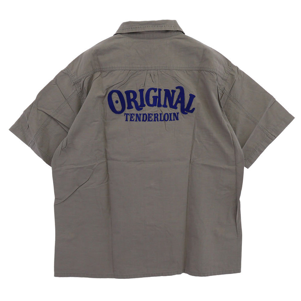 TENDERLOIN テンダーロイン T-OEM SHT SHORT ロゴワッペン付き 半袖 ワークシャツ ライトグレー チャコール系 M【中古】