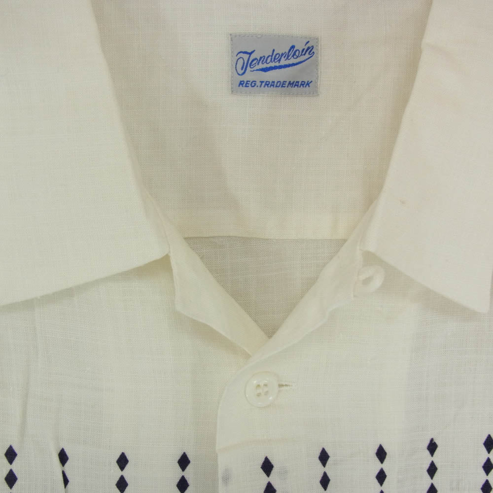 TENDERLOIN テンダーロイン T-ATOMIC SHT D ダイヤ柄 レーヨン アトミック 半袖 オープンカラーシャツ ホワイト系 M【中古】