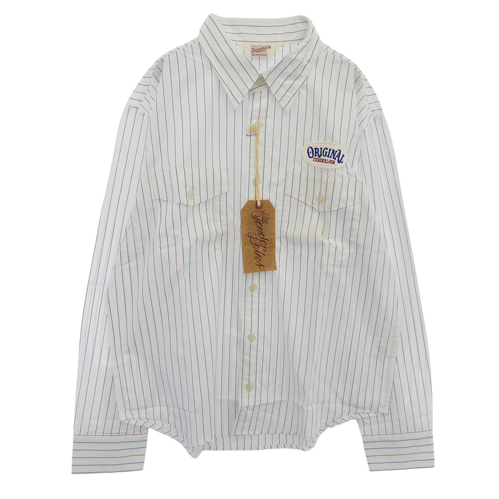 TENDERLOIN テンダーロイン T-WORK SHT U ロゴワッペン付き 長袖 ワークシャツ ストライプ ホワイト系 M【中古】