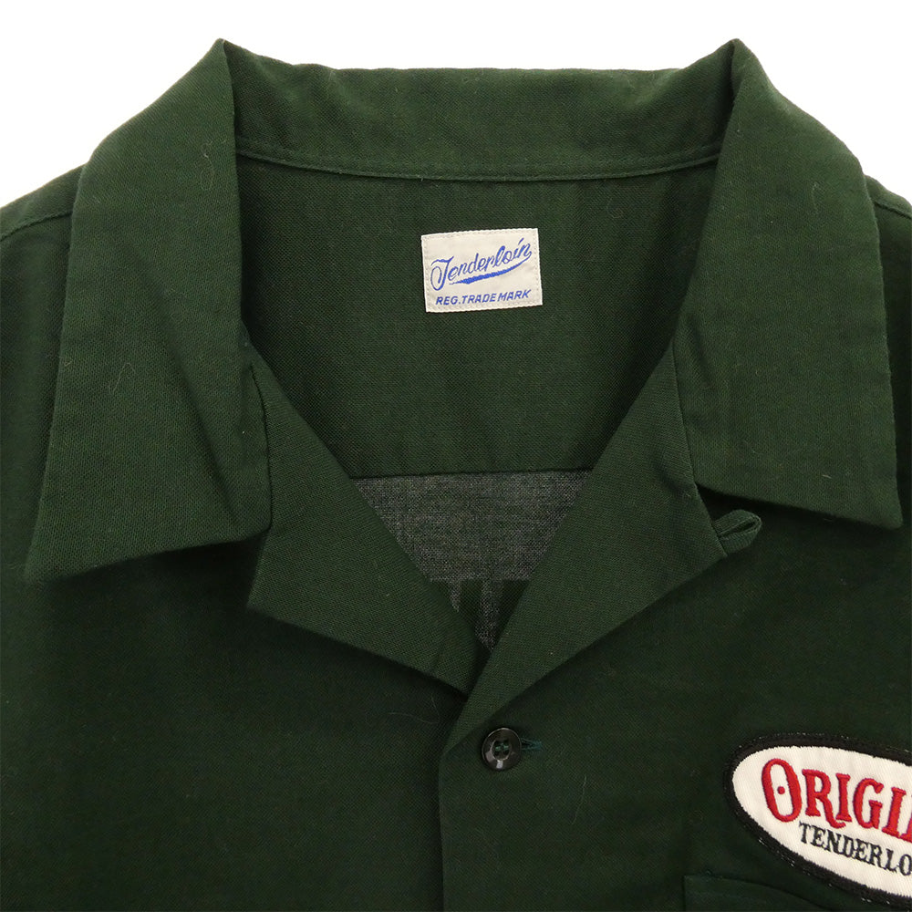TENDERLOIN テンダーロイン T-BOWLS SHT 1 SHORT ロゴワッペン 半袖 オープンカラー ボーリングシャツ グリーン グリーン系 M【中古】