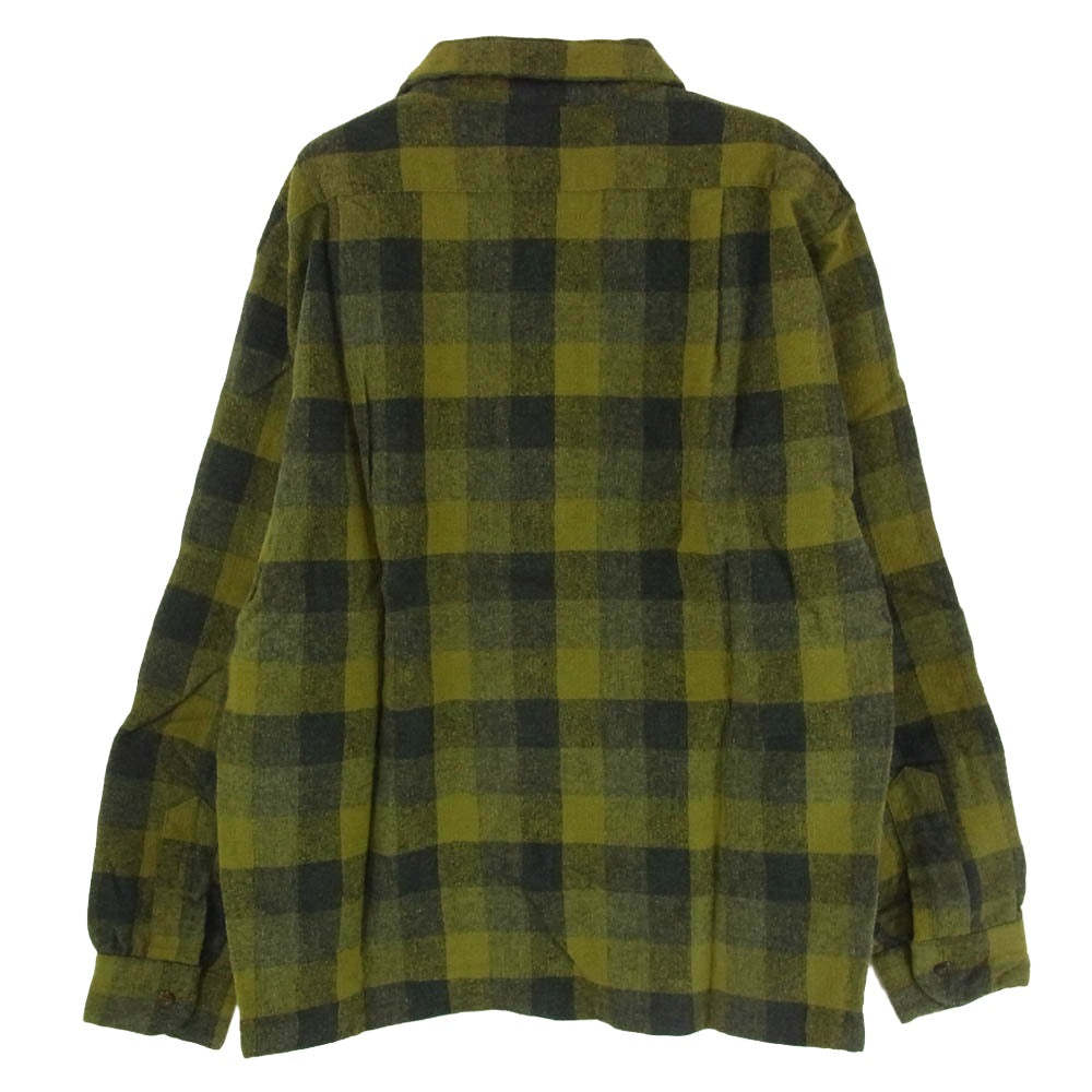 TENDERLOIN テンダーロイン T-WOOL SHT P ブロックチェック ウール 長袖 オープンカラーシャツ オリーブ グリーン系 M【中古】