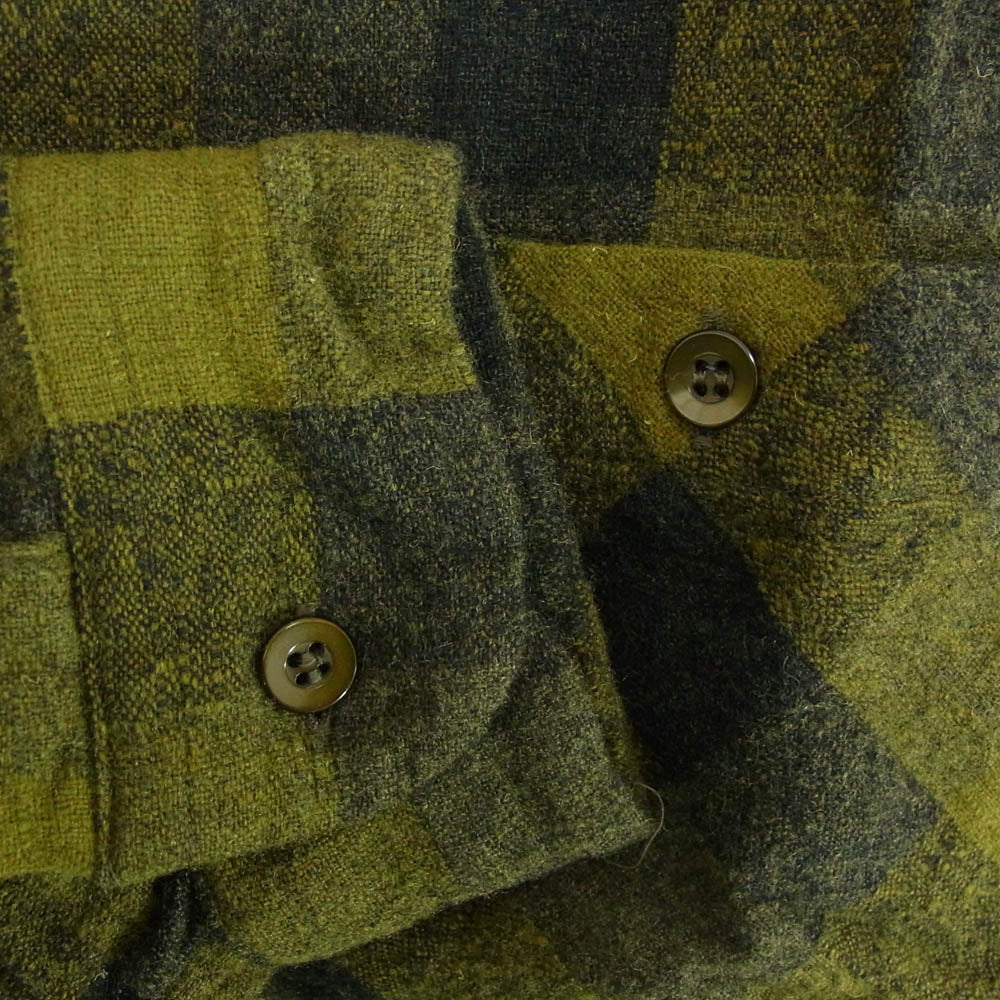 TENDERLOIN テンダーロイン T-WOOL SHT P ブロックチェック ウール 長袖 オープンカラーシャツ オリーブ グリーン系 M【中古】