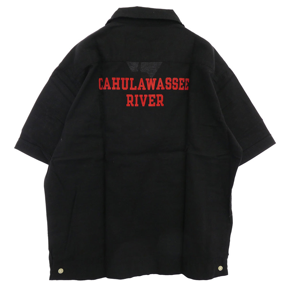 TENDERLOIN テンダーロイン T-BOWLS SHT 1 SHORT ロゴワッペン 半袖 オープンカラー ボーリングシャツ ブラック ブラック系 M【中古】