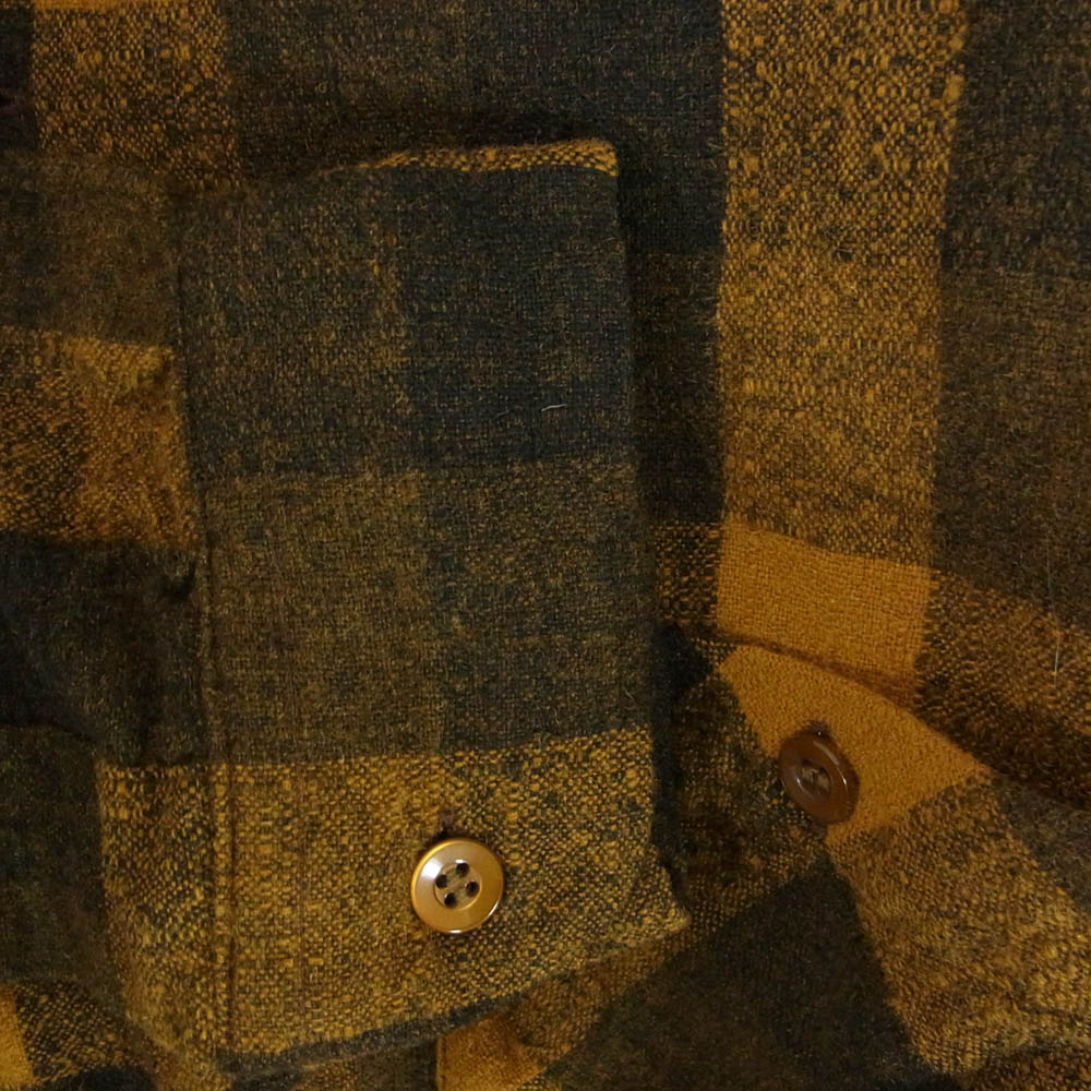 TENDERLOIN テンダーロイン T-WOOL SHT P ブロックチェック ウール 長袖 オープンカラーシャツ マスタード イエロー系 M【中古】