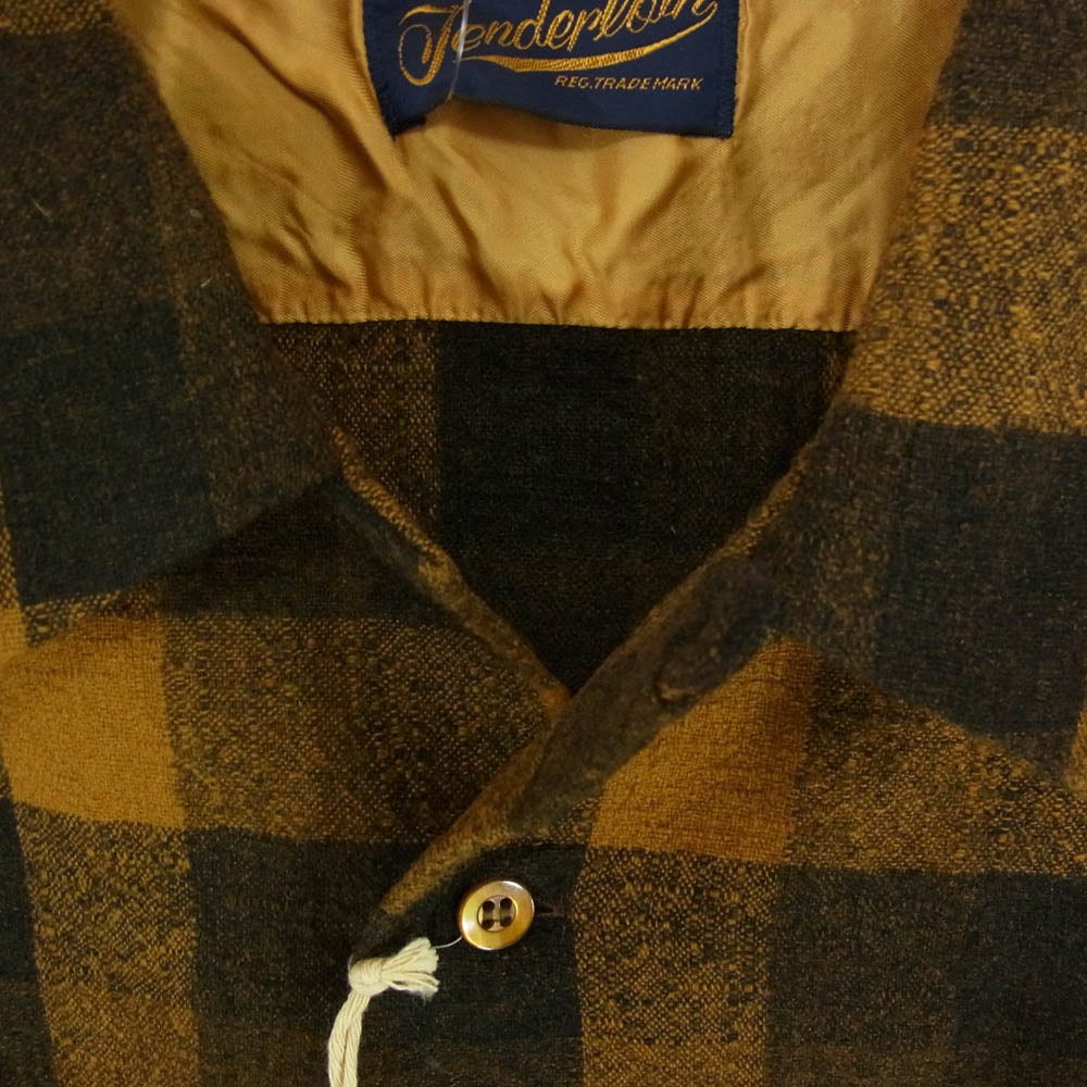TENDERLOIN テンダーロイン T-WOOL SHT P ブロックチェック ウール 長袖 オープンカラーシャツ マスタード イエロー系 M【中古】