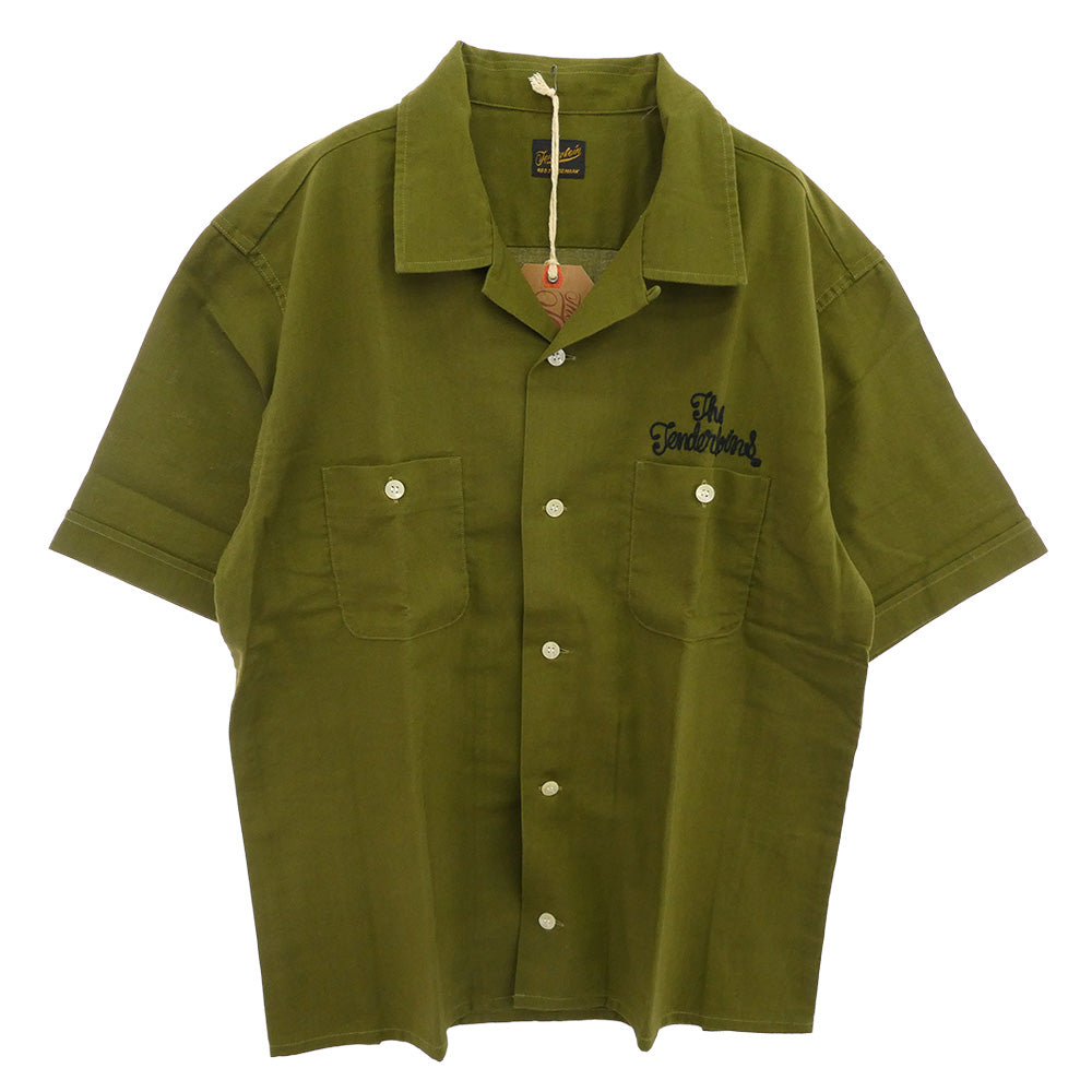 TENDERLOIN テンダーロイン T-BOWLS SHT S/S チェーン刺繍ロゴ 半袖 オープンカラー ボーリングシャツ カーキ モスグリーン系 M【中古】
