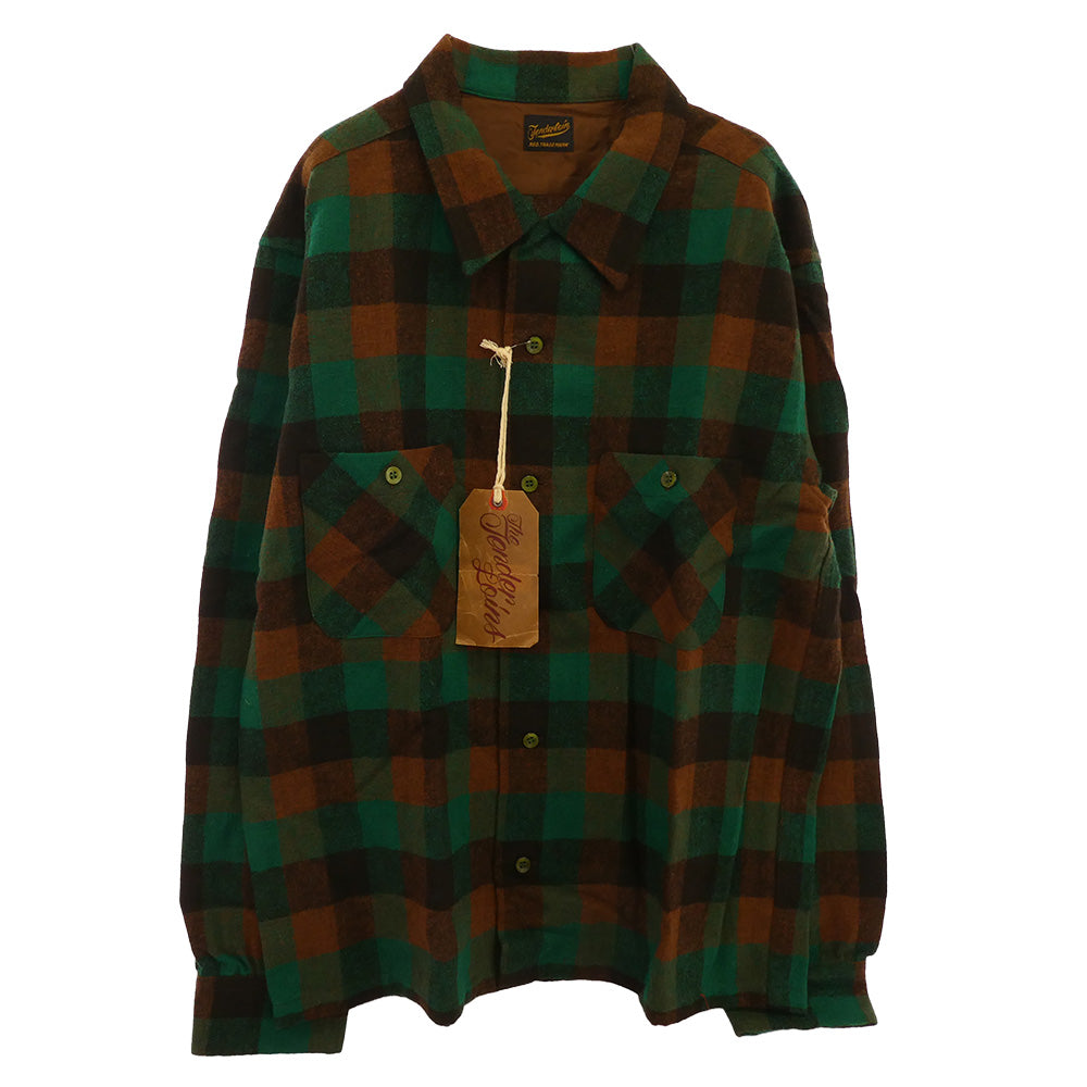 TENDERLOIN テンダーロイン T-WOOL SHT P ブロックチェック ウール 長袖 オープンカラーシャツ グリーン グリーン系 M【中古】
