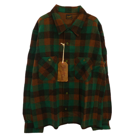 TENDERLOIN テンダーロイン T-WOOL SHT P ブロックチェック ウール 長袖 オープンカラーシャツ グリーン グリーン系 M【中古】