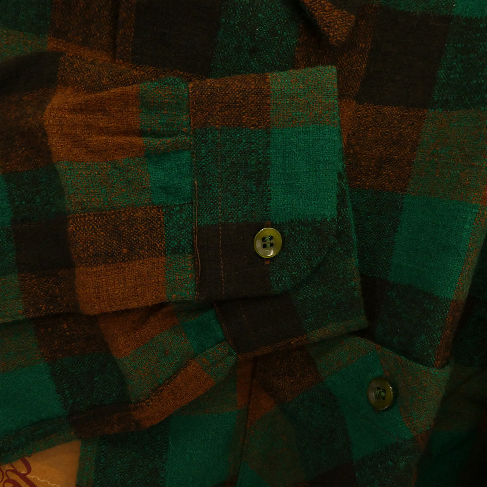 TENDERLOIN テンダーロイン T-WOOL SHT P ブロックチェック ウール 長袖 オープンカラーシャツ グリーン グリーン系 M【中古】