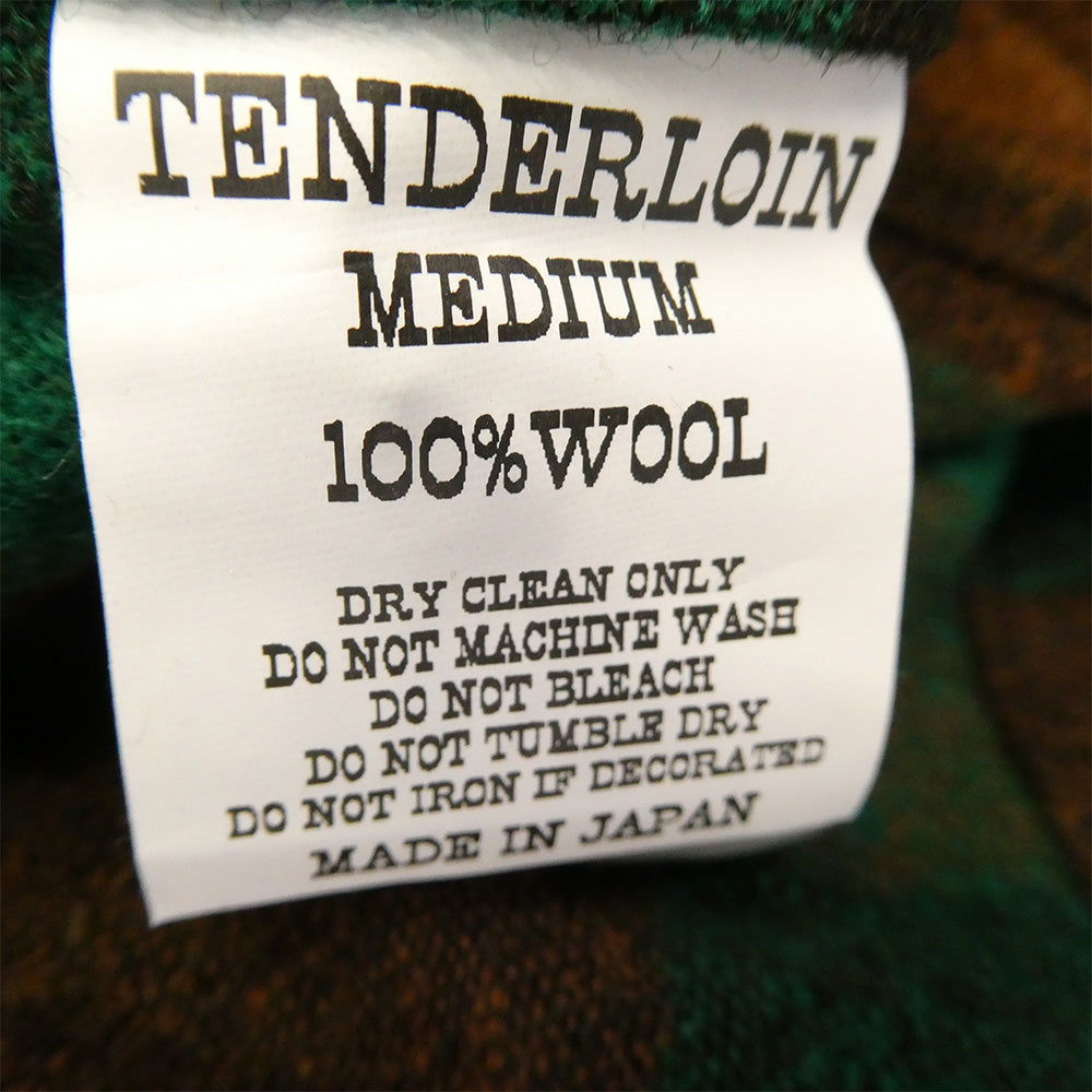 TENDERLOIN テンダーロイン T-WOOL SHT P ブロックチェック ウール 長袖 オープンカラーシャツ グリーン グリーン系 M【中古】