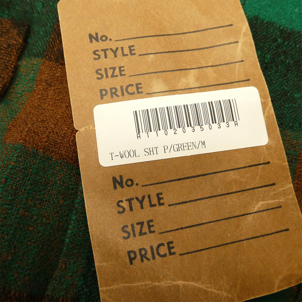 TENDERLOIN テンダーロイン T-WOOL SHT P ブロックチェック ウール 長袖 オープンカラーシャツ グリーン グリーン系 M【中古】