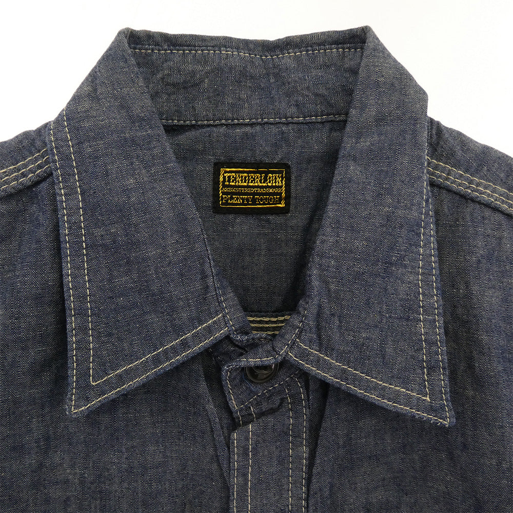 TENDERLOIN テンダーロイン T-CHAMBLEY SHT 長袖 シャンブレー ワークシャツ インディゴブルー系 S【美品】【中古】