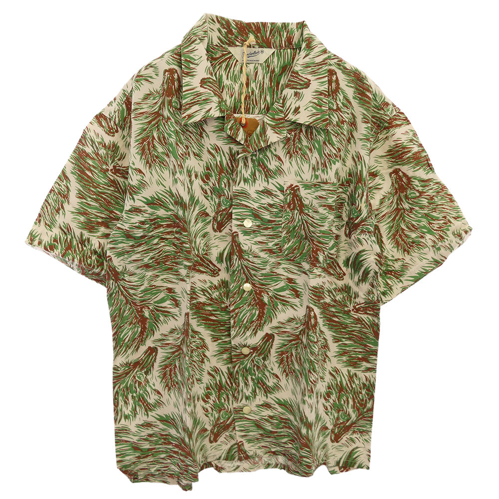 TENDERLOIN テンダーロイン T-RAYON SHT WOLF ウルフ柄 レーヨン 半袖 オープンカラーシャツ グリーン系 グリーン系 M【中古】