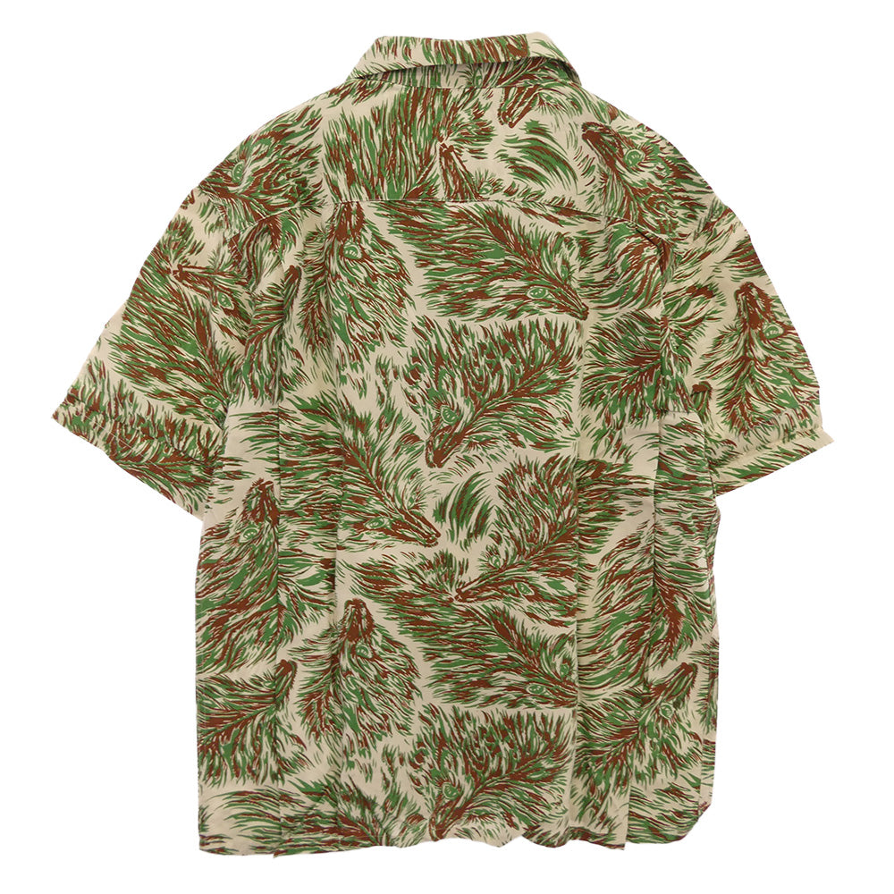 TENDERLOIN テンダーロイン T-RAYON SHT WOLF ウルフ柄 レーヨン 半袖 オープンカラーシャツ グリーン系 グリーン系 M【中古】