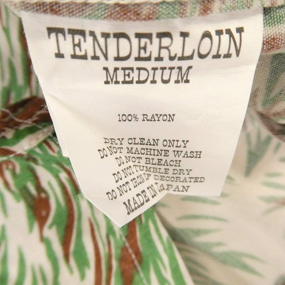 TENDERLOIN テンダーロイン T-RAYON SHT WOLF ウルフ柄 レーヨン 半袖 オープンカラーシャツ グリーン系 グリーン系 M【中古】