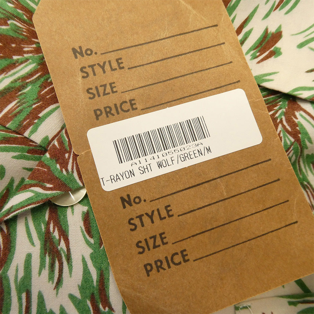 TENDERLOIN テンダーロイン T-RAYON SHT WOLF ウルフ柄 レーヨン 半袖 オープンカラーシャツ グリーン系 グリーン系 M【中古】