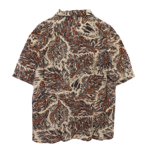 TENDERLOIN テンダーロイン T-RAYON SHT WOLF ウルフ柄 レーヨン 半袖 オープンカラーシャツ ブラウン系 ブラウン系 M【中古】