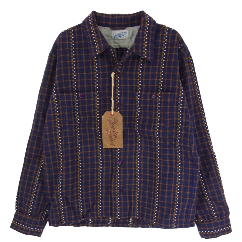 TENDERLOIN テンダーロイン T-WOOL SHT DOT ドットチェック ウール 長袖 オープンカラーシャツ ブルー系 M【中古】