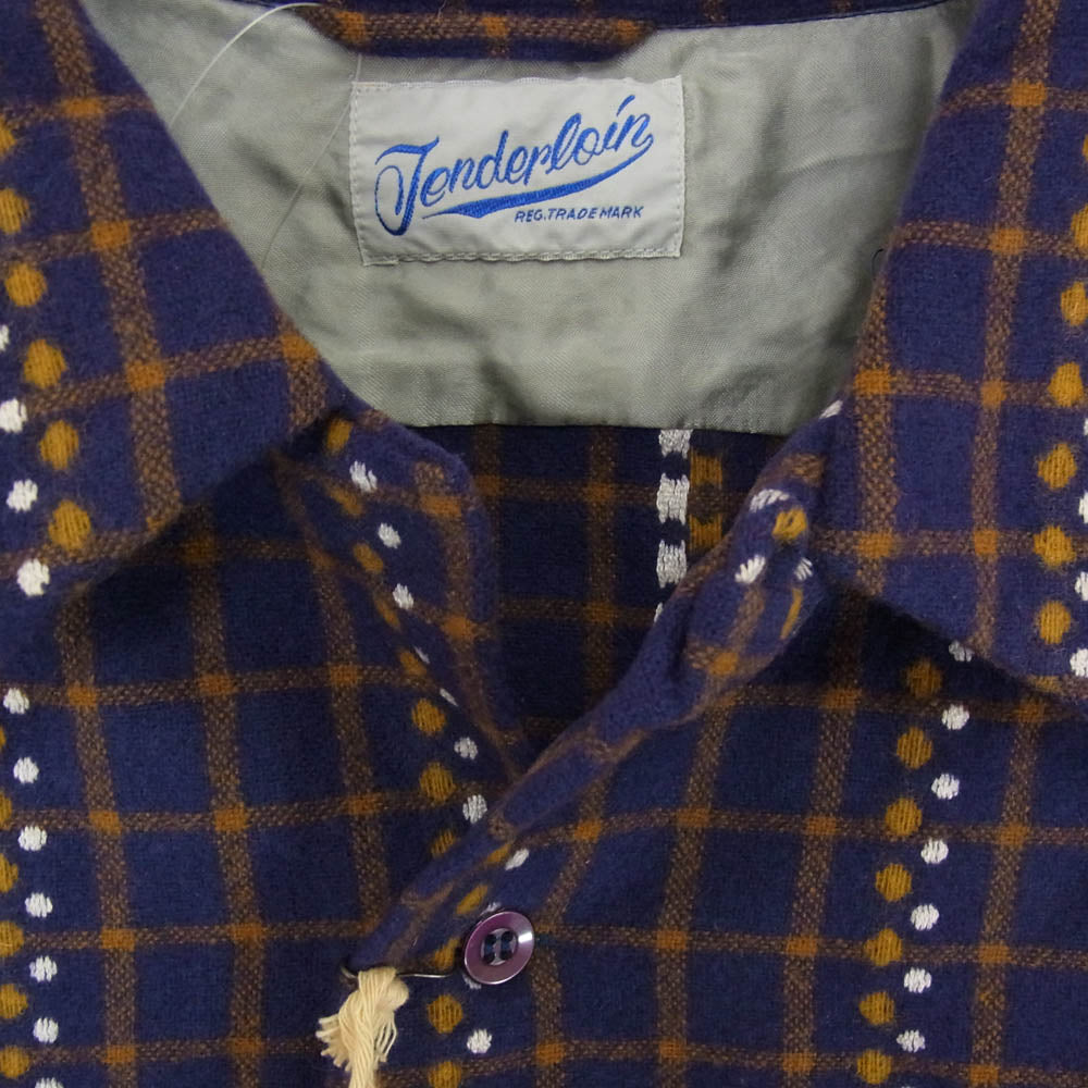 TENDERLOIN テンダーロイン T-WOOL SHT DOT ドットチェック ウール 長袖 オープンカラーシャツ ブルー系 M【中古】