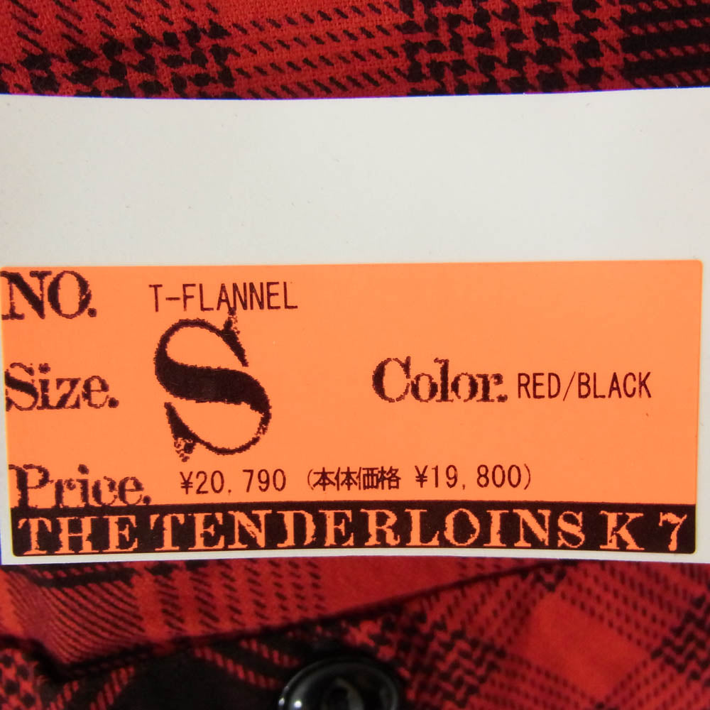 TENDERLOIN テンダーロイン T- FLANNEL チェーン刺繍ロゴ チェック柄 プリントフランネル 長袖シャツ レッド系 S【新古品】【未使用】【中古】