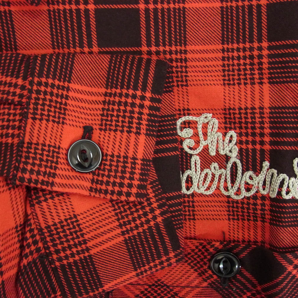 TENDERLOIN テンダーロイン T- FLANNEL チェーン刺繍ロゴ チェック柄 プリントフランネル 長袖シャツ レッド系 S【新古品】【未使用】【中古】