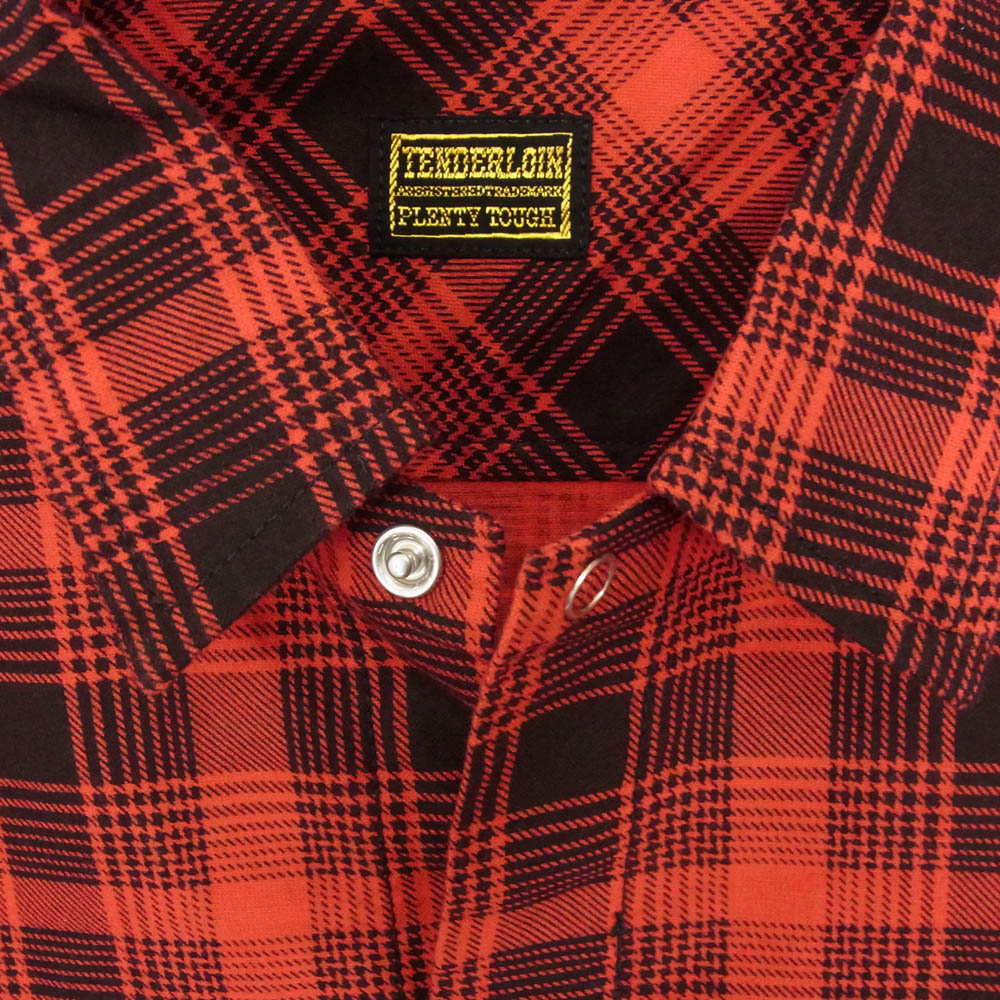 TENDERLOIN テンダーロイン T- FLANNEL チェーン刺繍ロゴ チェック柄 プリントフランネル 長袖シャツ レッド系 S【新古品】【未使用】【中古】