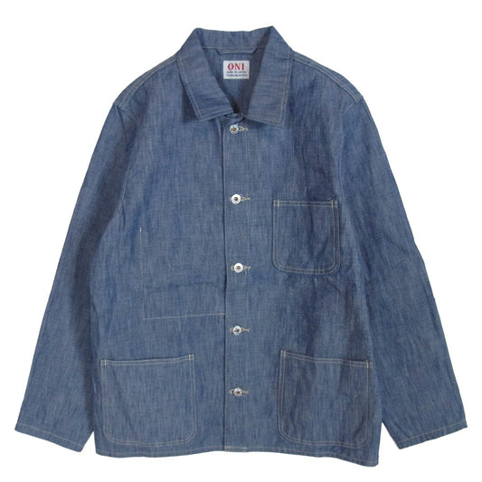 ONI DENIM 鬼デニム ONI-03501-SHVCH 13oz Super Heavy Chambray スーパーヘビーシャンブレー ワークジャケット カバーオール インディゴブルー系 40【極上美品】【中古】