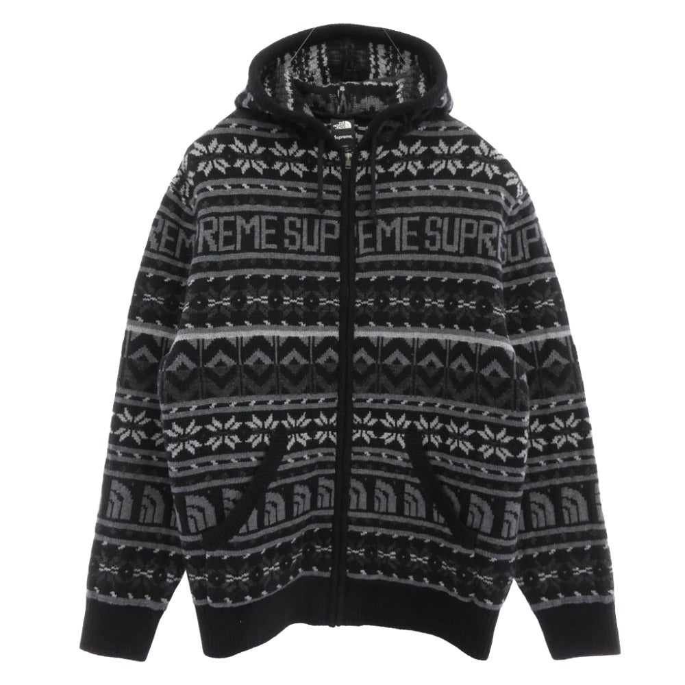 Supreme シュプリーム 22AW NT522121 × THE NORTH FACE Zip Up Hooded Sweater ジップアップ フーデッド セーター ニット パーカー ブラック系 グレー系 L【美品】【中古】