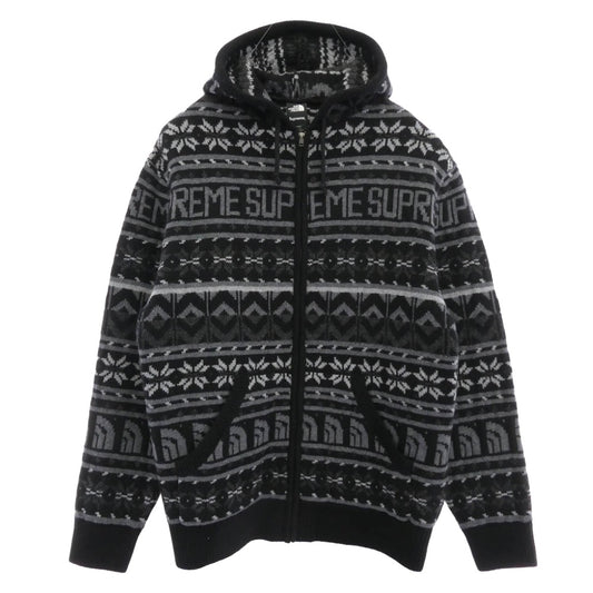 Supreme シュプリーム 22AW NT522121 × THE NORTH FACE Zip Up Hooded Sweater ジップアップ フーデッド セーター ニット パーカー ブラック系 グレー系 L【美品】【中古】