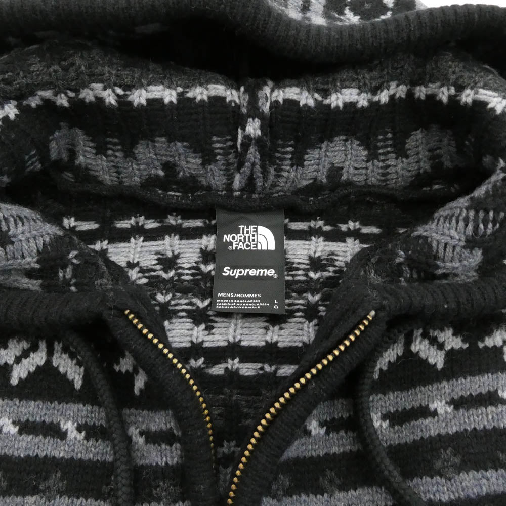 Supreme シュプリーム 22AW NT522121 × THE NORTH FACE Zip Up Hooded Sweater ジップアップ フーデッド セーター ニット パーカー ブラック系 グレー系 L【美品】【中古】