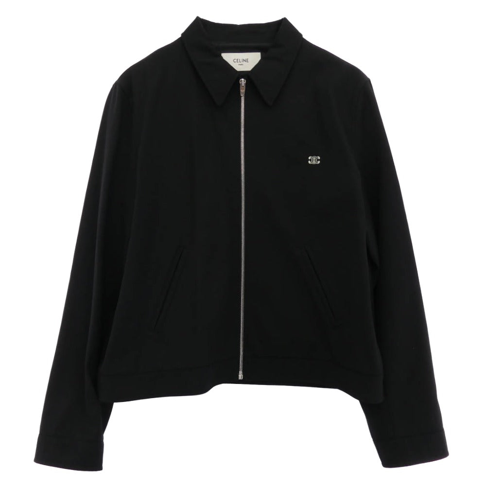 CELINE セリーヌ C447204 2409 イタリア製 トリンオンフ刺繍 スイングトップ ジップアップ ジャケット ブルゾン ブラック系 54【極上美品】【中古】