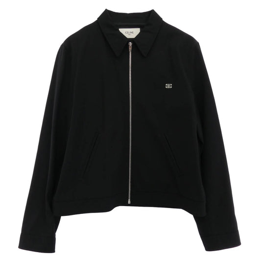 CELINE セリーヌ C447204 2409 イタリア製 トリンオンフ刺繍 スイングトップ ジップアップ ジャケット ブルゾン ブラック系 54【極上美品】【中古】