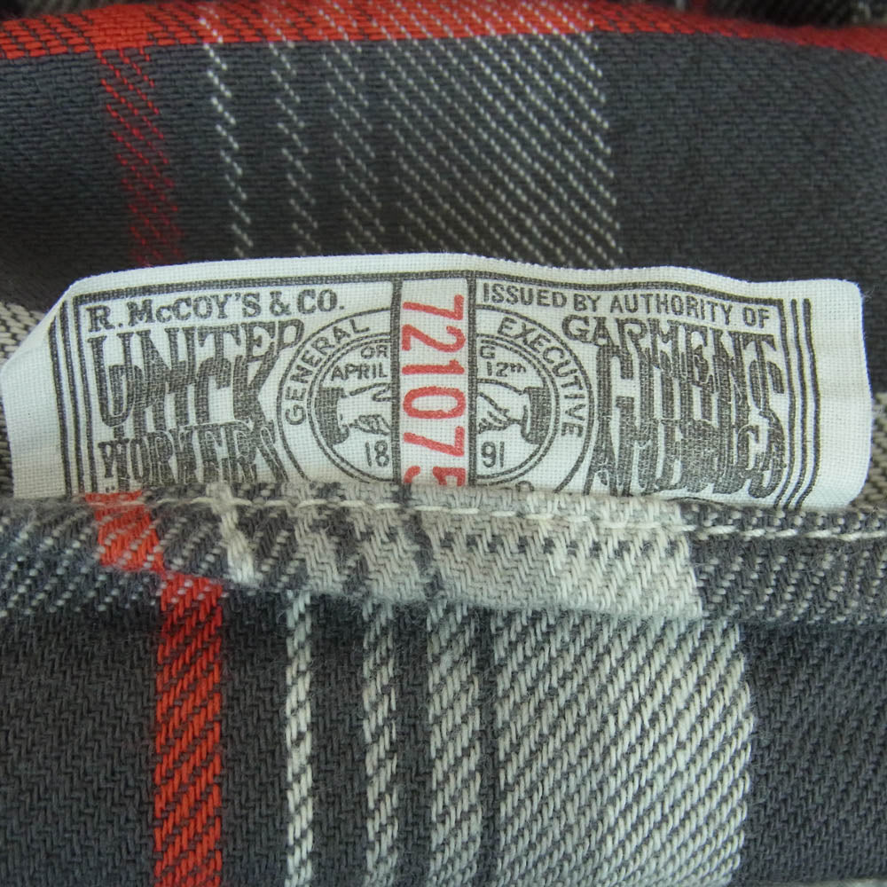 The REAL McCOY'S ザリアルマッコイズ MS16131 JOE Mc COY ジョーマッコイ LOT 951 8 HOUR UNION WORK SHIRT フランネル 長袖 シャツ グレー系 レッド系 15【中古】